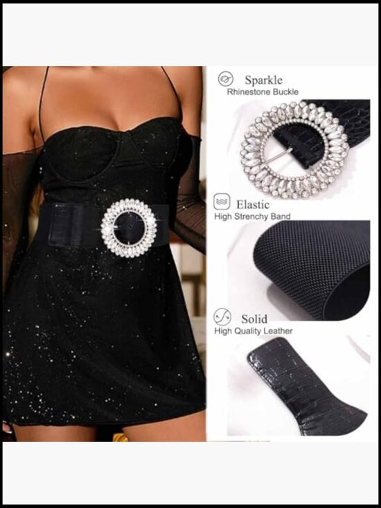 Rhinestone Wide Elastic Belt Sparkle Cinch Stretchy Waistband for Dresses main image 6